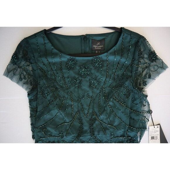 Adrianna Papell Women's Sz 4 Green Beaded Knee-Length Cocktail Party Dress - Picture 8 of 11